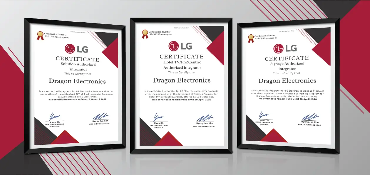 Certificate of Authorized Integrator for Signage, Solutions and Hotel TV/Pro:Centric by LG Electronics - Year 2026