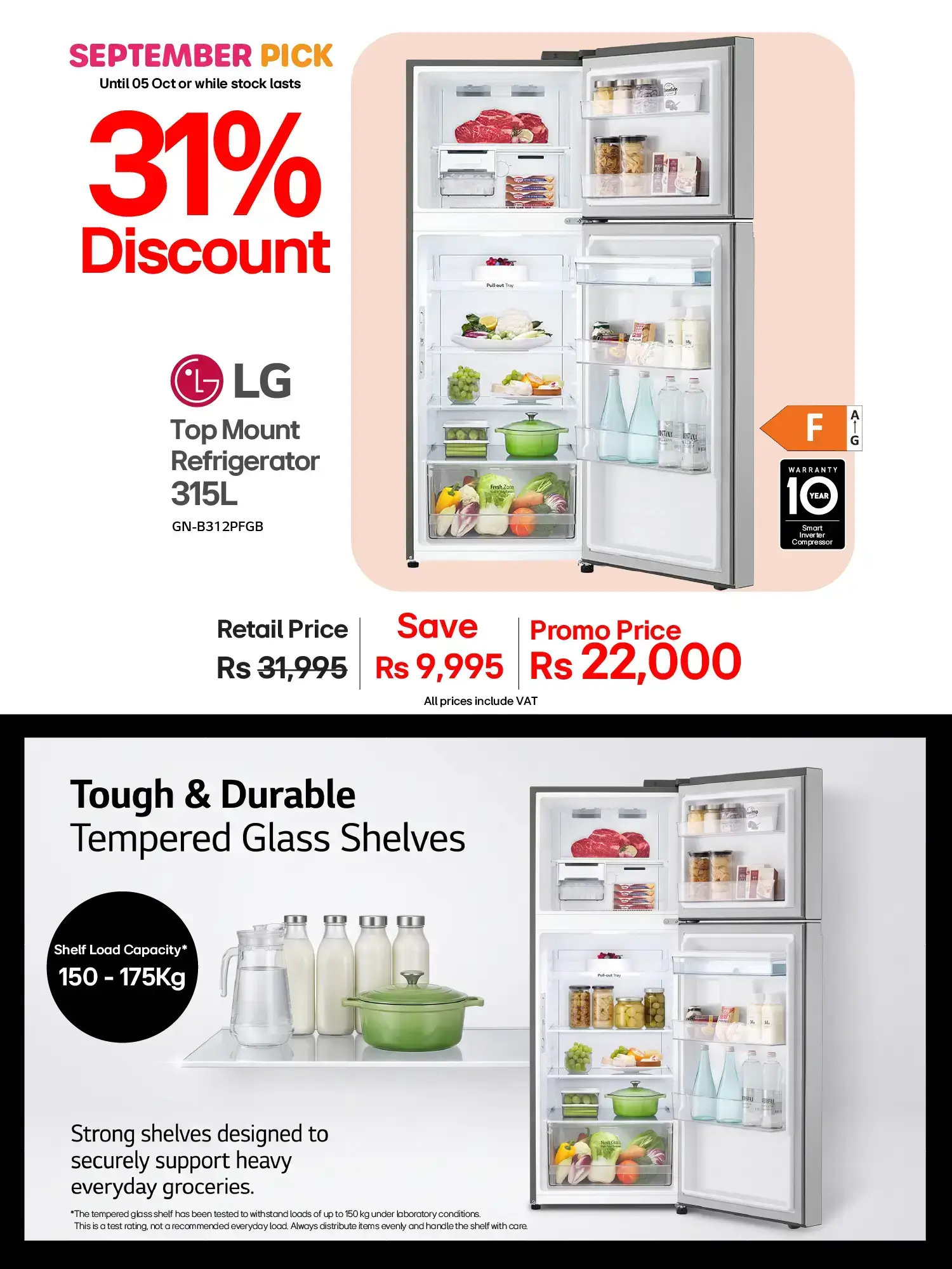 LG Top Mount Refrigerator 315L Net Capacity GN-B312PFGB