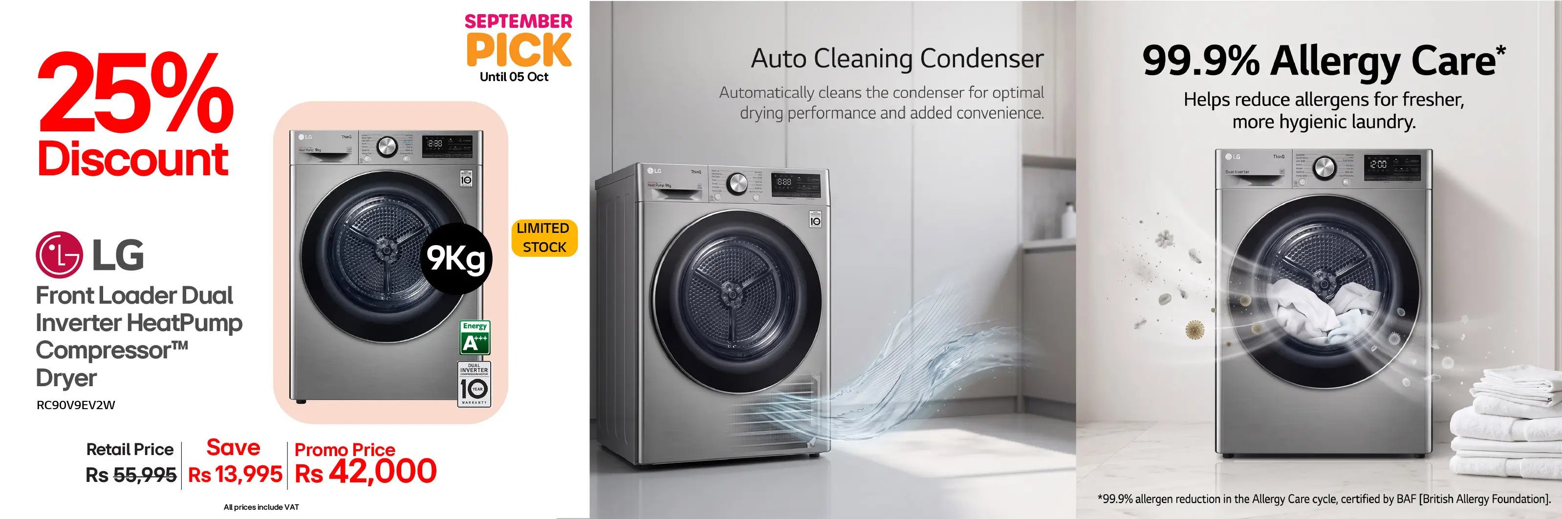 LG Front Loader Dual Inverter HeatPump Compressor™ Dryer 9.0Kg [Made in Korea] RC90V9EV2W