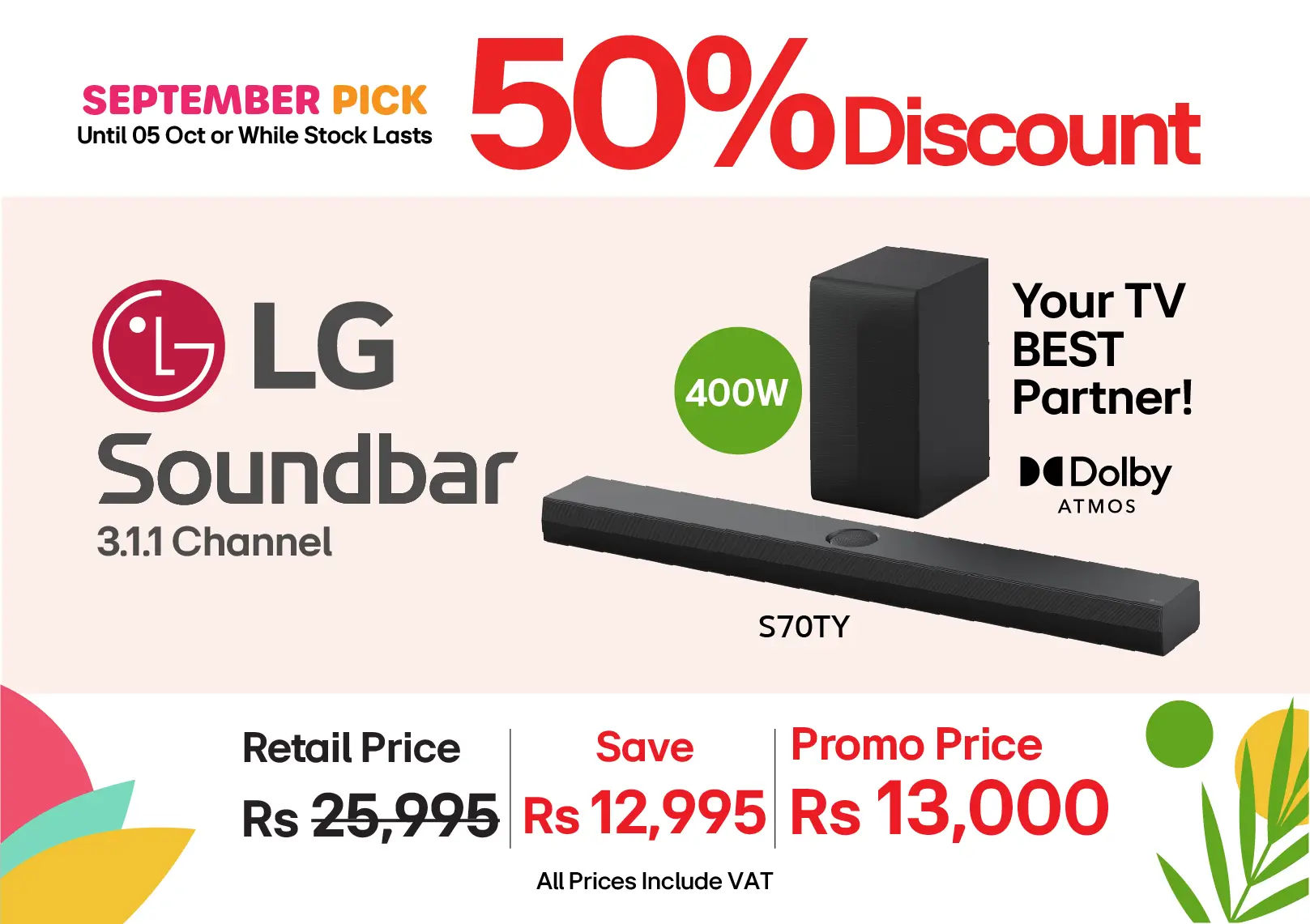 LG Sound Bar 3.1.1 Channel 400W