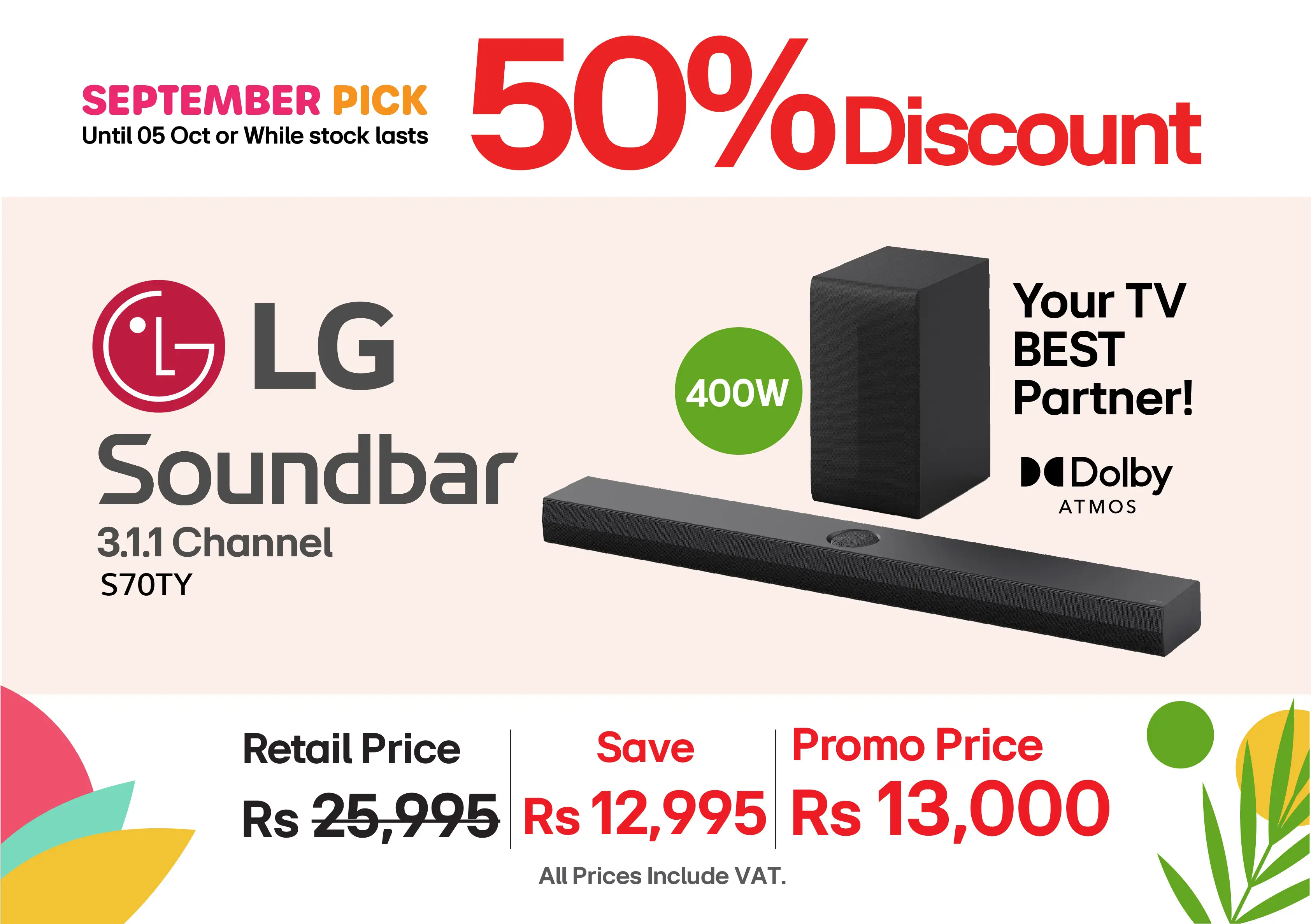 LG Sound Bar 3.1.1 Channel 400W